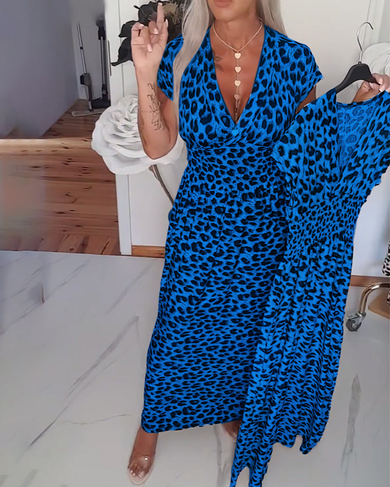 Elegant Leopard Print Dress with V-Neck