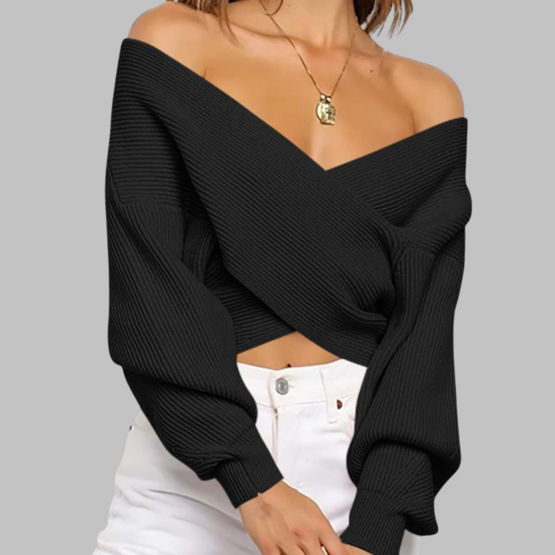 QUENNELL™ - Chic V-Neck Long Sleeve Wrap Front Sweater