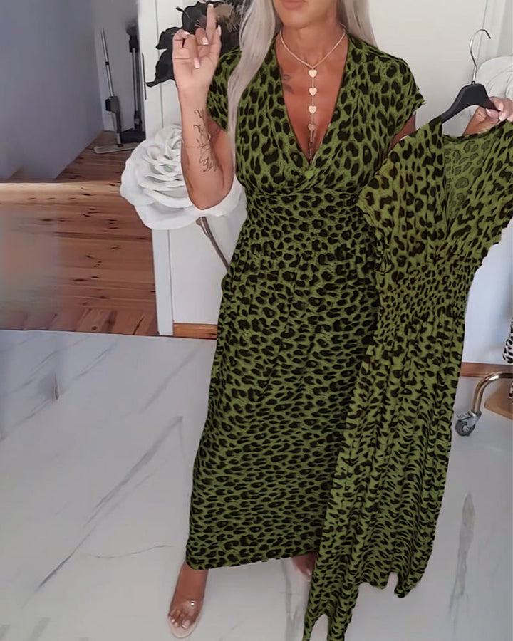 Elegant Leopard Print Dress with V-Neck