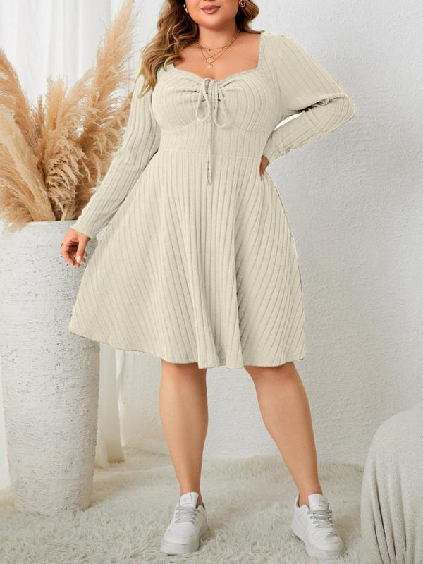 KATE™ - Ribbed Sweetheart Neck A-Line Dress for Fall