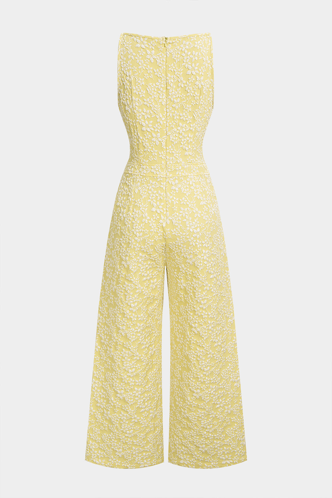 Foral Textured Round Neck Bow Sleeveless Jumpsuit