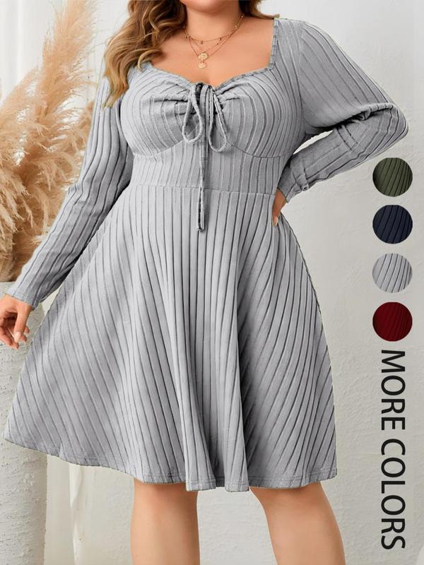 KATE™ - Ribbed Sweetheart Neck A-Line Dress for Fall