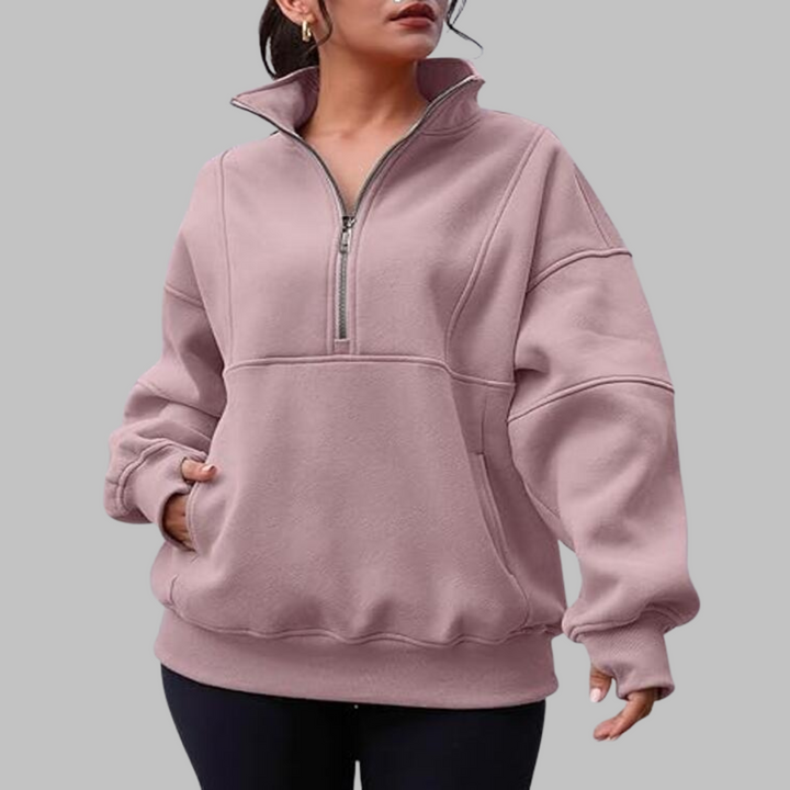 PSALM™ - Comfy Collar Half Zip Oversized Long Sleeve Sweatshirt