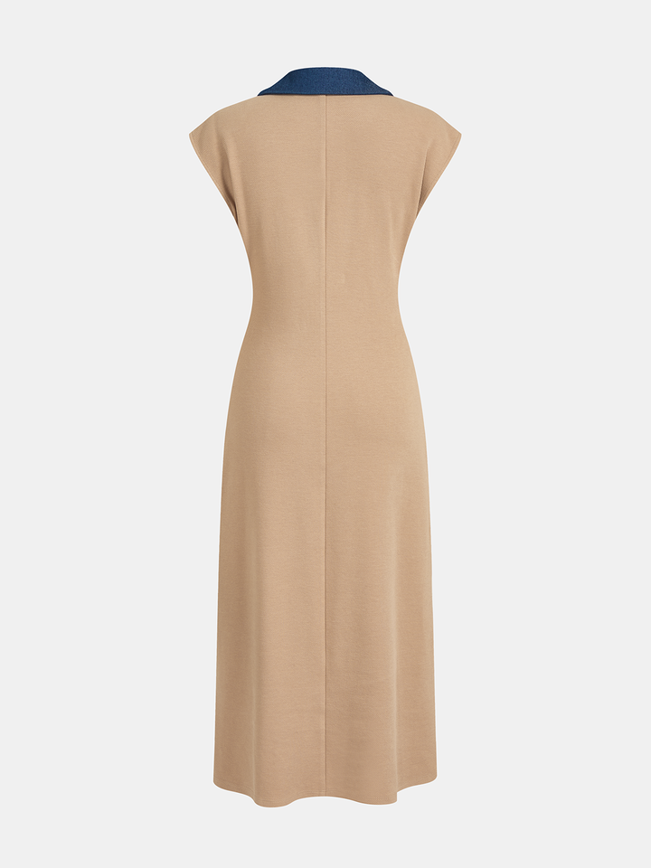 Denim Collar Sleeveless Maxi Dress