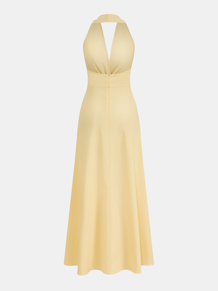 Halter Neck Twisted Waist Maxi Dress