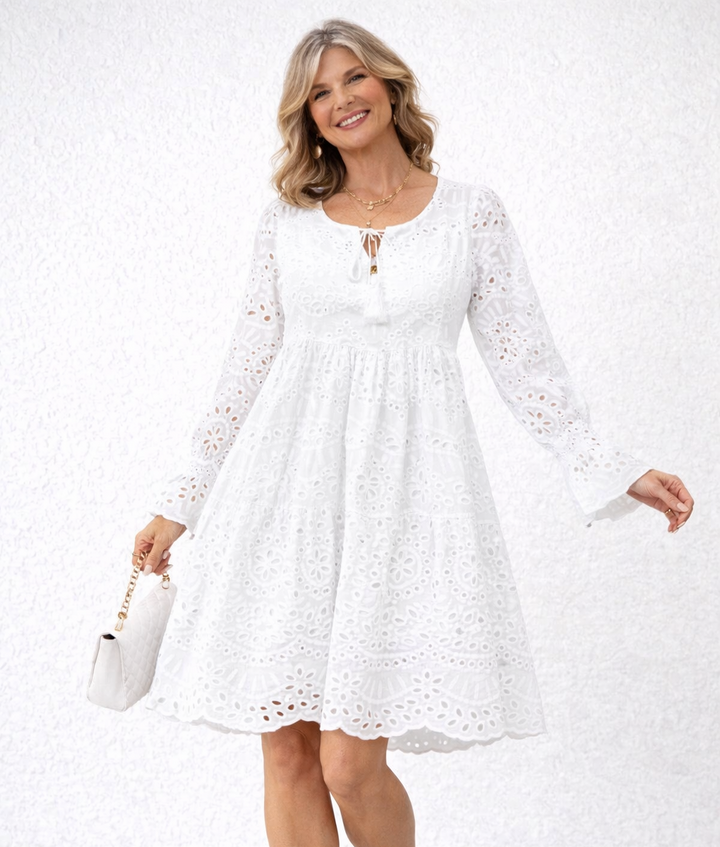 ANIM™ - Classy Tassel V-Neck Long Sleeve Mini Dress