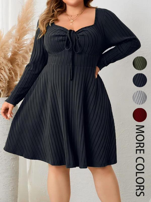 KATE™ - Ribbed Sweetheart Neck A-Line Dress for Fall