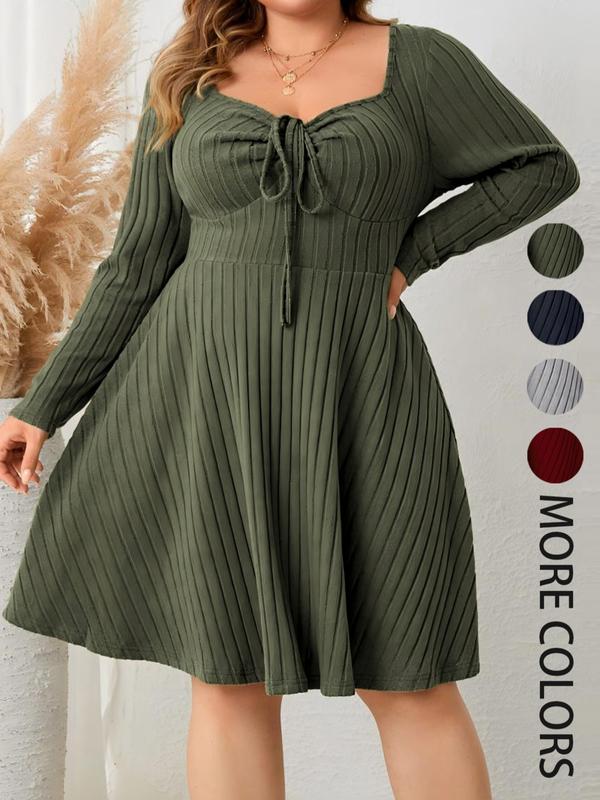 KATE™ - Ribbed Sweetheart Neck A-Line Dress for Fall