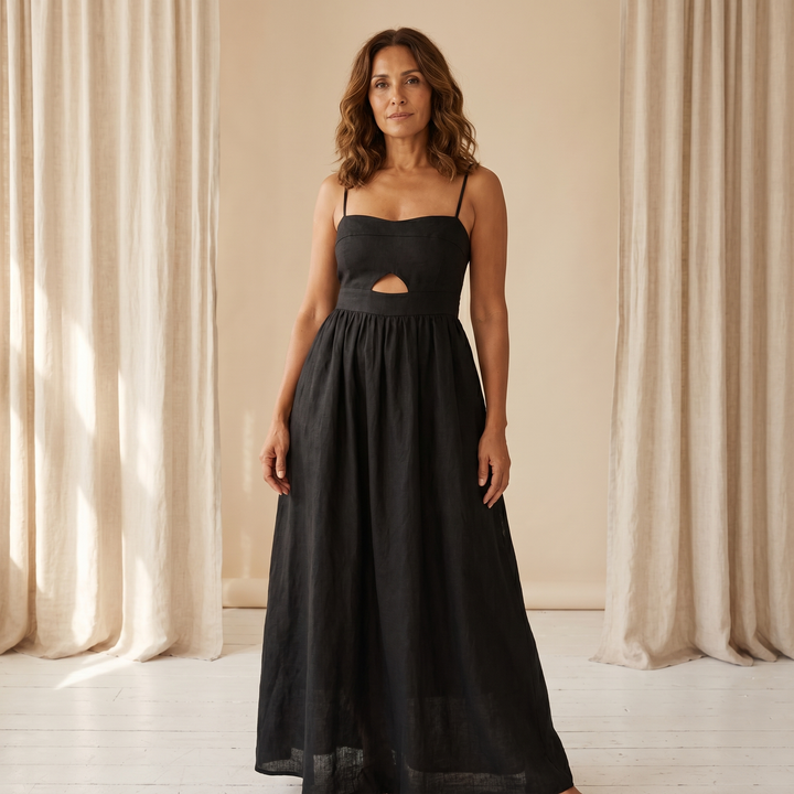 Cotton Sleeveless Pockets Cutout Long Dress