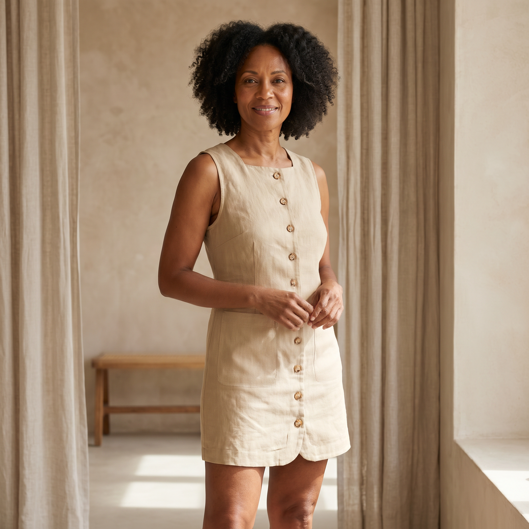 Cotton Button-Front Short Dress