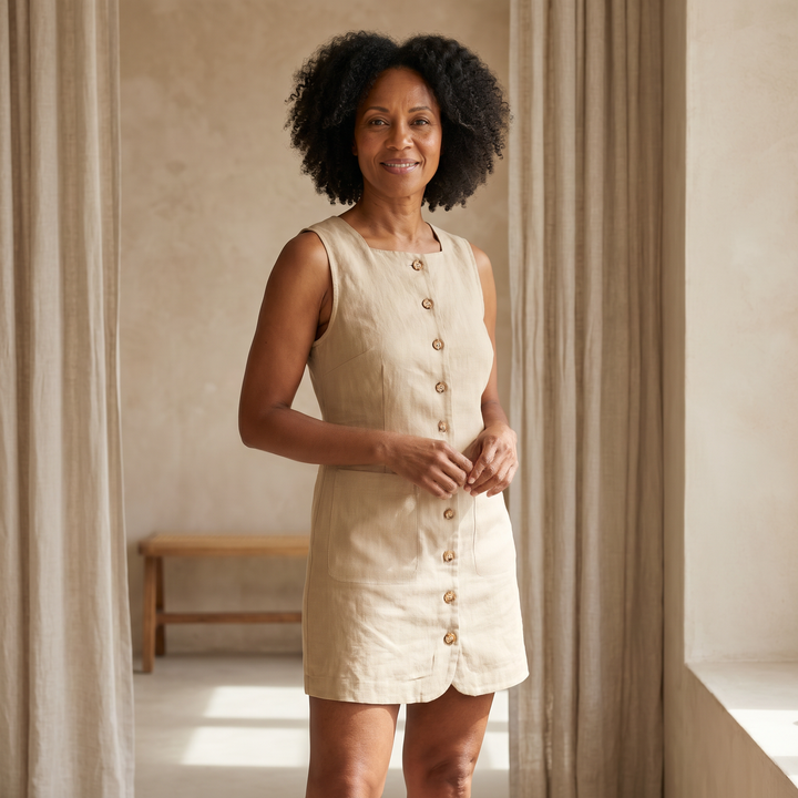 Cotton Button-Front Short Dress