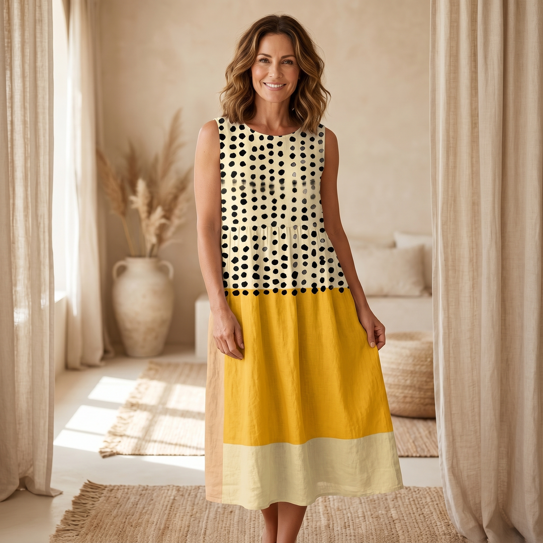 Leah Polka Colorblock Midi Dress